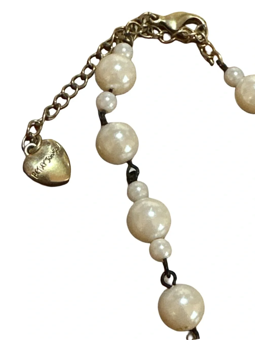 Betsey Johnson Vintage Pearl Charm Necklace Gold Tone Statement